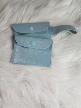 Stylish Blue Leatherette Double-Pocket Wristlet Clutch. Handmade.
